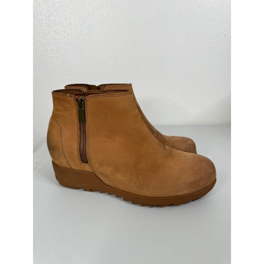 Sorel Brown Leather Wedge Ankle Boots Size 10 - Picture 1 of 8